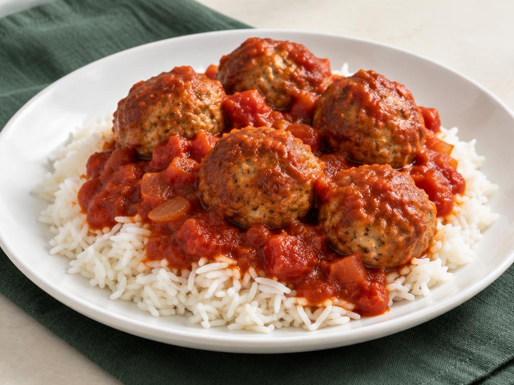 Boulettes de porc aux tomates et riz — illustration générée
