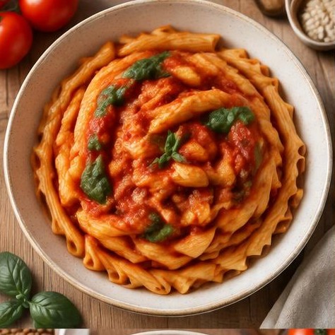 Pâtes à la tomate et au basilic — illustration générée