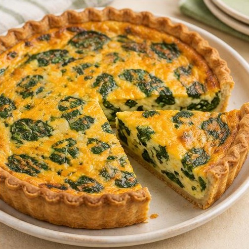 Quiche aux épinards et cheddar — illustration générée